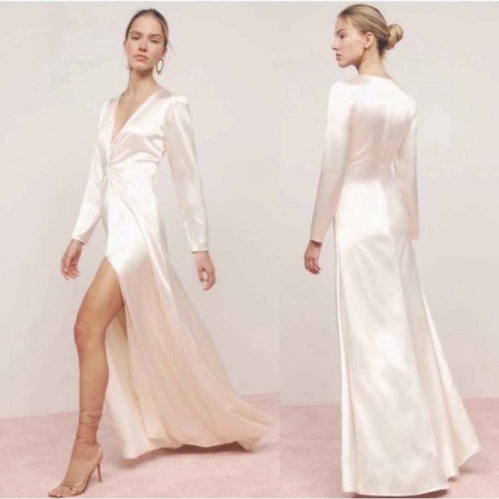 Elegant Reformation Delphi Long Sleeve Silk Dress